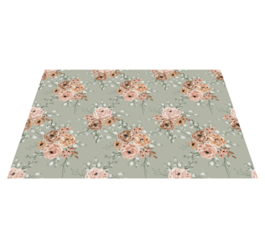 Alfombra vinilo flores Rosas vintage sobre fondo verde menta - TenVinilo