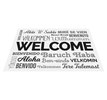 Alfombra vinílica recibidor diseño de bienvenida multilingüe - TenVinilo