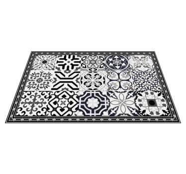 Alfombra vinilo azulejos ornamento floral tonos oscuros - TenVinilo
