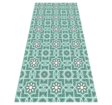 Alfombra de vinilo cocina azulejos florales verdes - TenVinilo