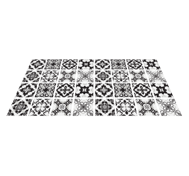 Alfombra vinílica cocina hidráulico en blanco y negro - TenVinilo