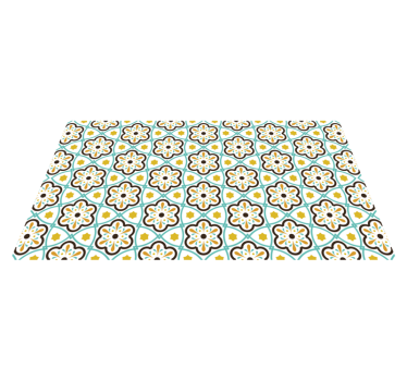 Alfombra vinilo azulejos patrón inspirado en flores - TenVinilo