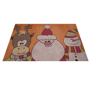 Alfombra vinilo navidad renos de Santa y hombre de nieve - TenVinilo