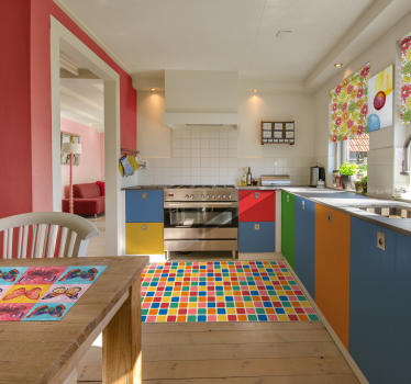 Alfombra vinilo cocina cuadrados multicolor - TenVinilo