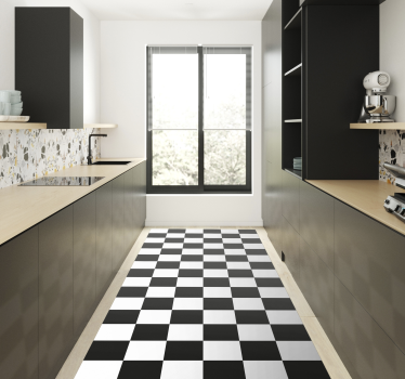 Alfombra vinilo cocina tablero de ajedrez - TenVinilo