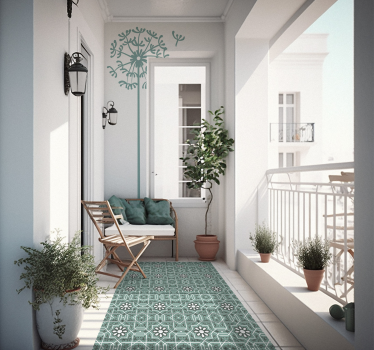 Alfombra de vinilo cocina azulejos florales verdes - TenVinilo