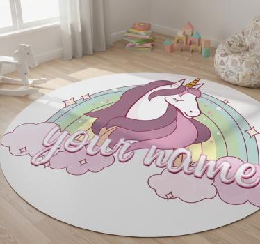 Aflombra vinílica animales unicornio rosa con nombre - TenVinilo