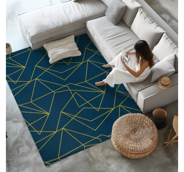 Aflombra vinilica azul líneas geométricas doradas - TenVinilo