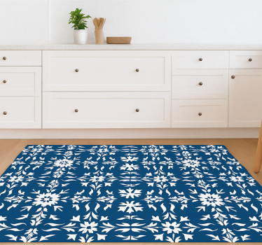 Aflombra vinilica azul patrón de azulejos blancos - TenVinilo