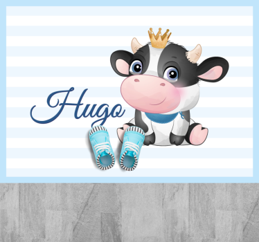 Alfombra de vinilo bebé Linda vaca para niño con nombre - TenVinilo