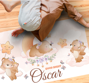 Alfombra de vinilo bebé Lindo oso para niño con nombre - TenVinilo