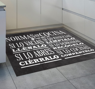 Alfombra de vinilo con frase Reglas de la casa y la cocina - TenVinilo