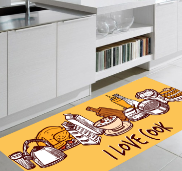 Alfombra de vinilo con frase Texto de cocina con utensilios - TenVinilo