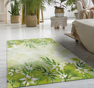 Alfombra vinílica verde con motivos florales - TenVinilo