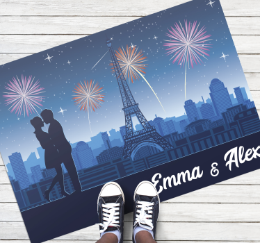 Alfombra de vinilo con nombre torre Eiffel de noche - TenVinilo