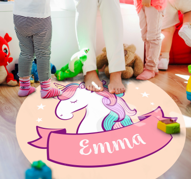 Alfombra de vinilo Unicornio dibujado con nombre - TenVinilo