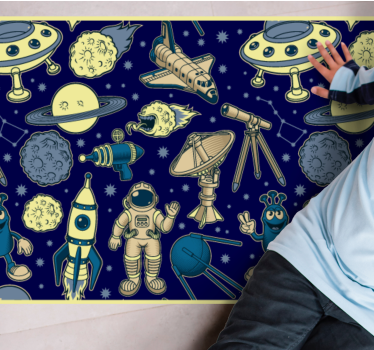 Alfombra de vinilo de estrellas Planetas, astronautas y cohetes - TenVinilo