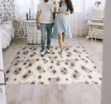 Alfombra de vinilo de flores en color beige - TenVinilo