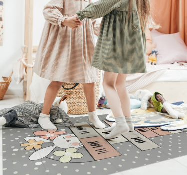 Alfombra de vinilo juegos infantil Rayuela de conejo nórdico - TenVinilo