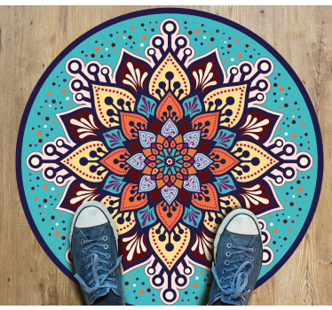 Alfombra de vinilo mandala Forma de sol azul y naranja - TenVinilo