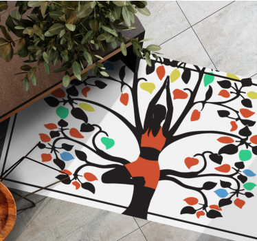 Alfombra de vinilo mandala Pose de árbol de yoga colorido - TenVinilo