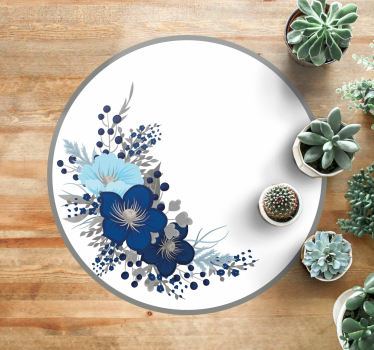 Alfombra de vinilo recibidor Corona de flores azul - TenVinilo
