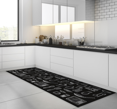 Alfombra vinilo cocina iconos utensilios para cocina - TenVinilo
