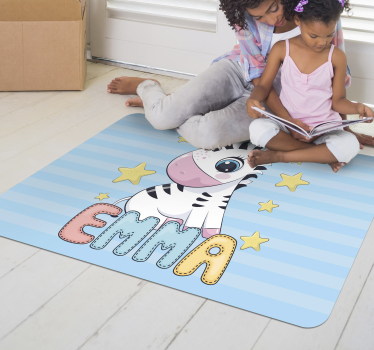 Alfombra vinílica azul de cebra con nombre - TenVinilo