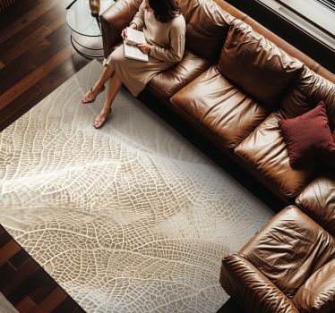 Alfombra vinílica beige hojas minimalistas - TenVinilo