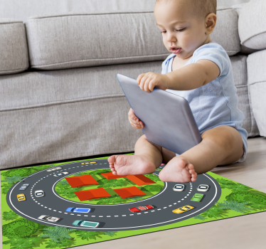 Alfombra de vinilo carretera infantil rotonda - TenVinilo