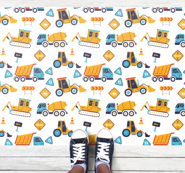 Alfombra vinílica carretera vehículos de construcción - TenVinilo