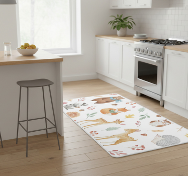 Alfombra vinílica cocina acuarela de bosque caprichoso - TenVinilo