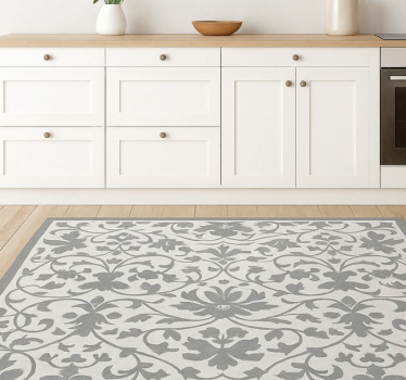 Alfombra vinílica cocina arabesco gris elegante - TenVinilo