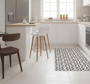 Alfombra vinílica cocina azul con azulejos amarillos - TenVinilo