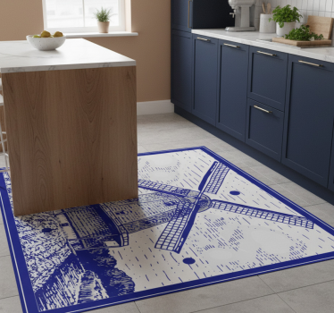 Alfombra vinílica cocina azul de delft - TenVinilo