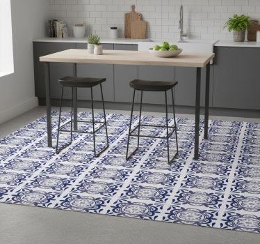 Alfombra vinílica cocina azulejo antiguo azul - TenVinilo