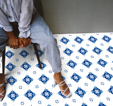 Alfombra vinílica cocina Azulejo azul vintage - TenVinilo