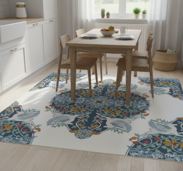 Alfombra vinílica cocina azulejo floral vintage - TenVinilo