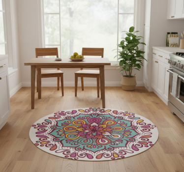 Alfombra vinílica cocina mandala de azulejos coloridos - TenVinilo
