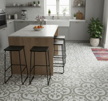 Alfombra vinílica cocina azulejo marruecos verde niebla - TenVinilo