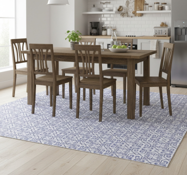 Alfombra vinílica cocina azulejo octagonal azul - TenVinilo