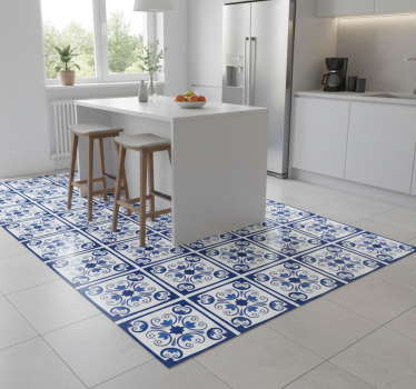 Alfombra vinílica cocina azulejo portugués azul - TenVinilo