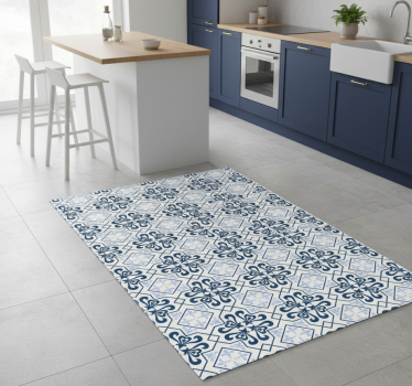 Alfombra vinílica cocina azulejo portugués azul - TenVinilo