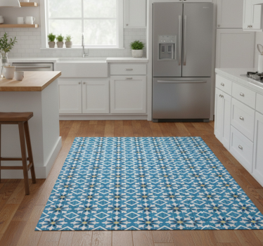 Alfombra vinílica cocina azulejo portugués azul bebé - TenVinilo