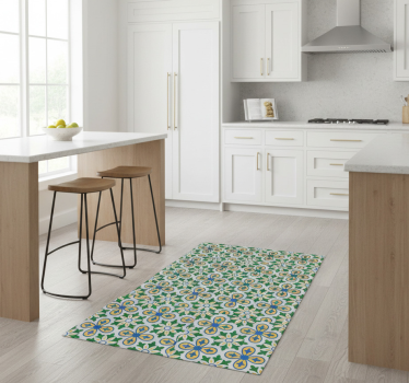Alfombra vinílica cocina azulejo portugués azul y amarillo - TenVinilo