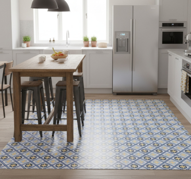 Alfombra vinílica cocina azulejo portugués azul y amarillo - TenVinilo