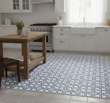 Alfombra vinílica cocina azulejo portugués azul y rojo - TenVinilo