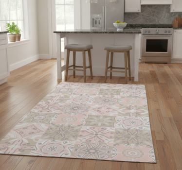 Alfombra vinílica cocina azulejo rosa y gris - TenVinilo