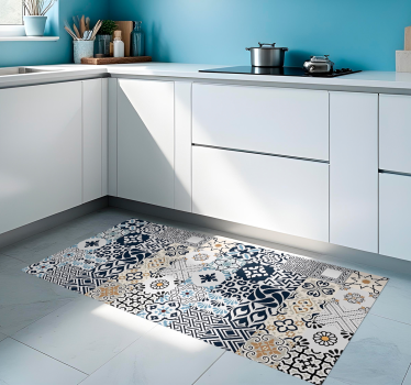 Alfombra vinílica cocina azulejos azules - TenVinilo