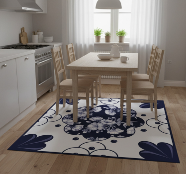 Alfombra vinílica cocina azulejos de flores - TenVinilo